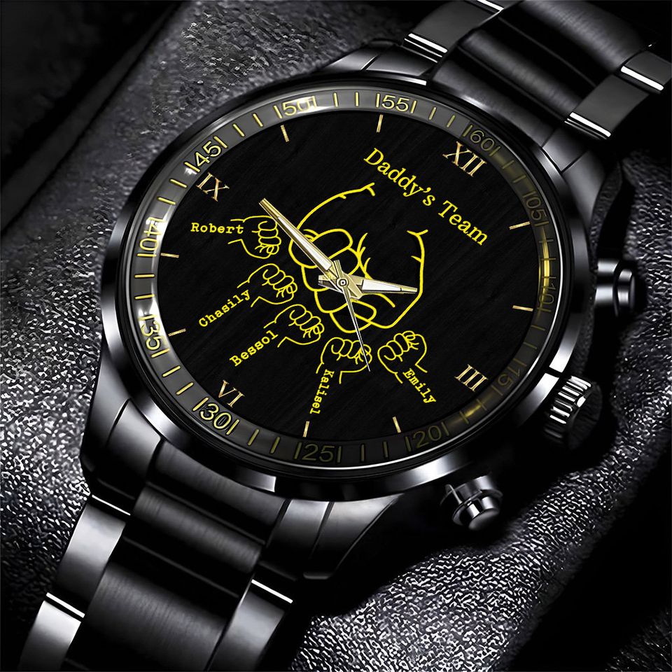 Discover Personalized Daddy's Team Fist Bump Dad and Kids Watch, Dad Birthday Gift, Father's Day Gift, Custom Watch Gift For Dad From Daughter, Son
