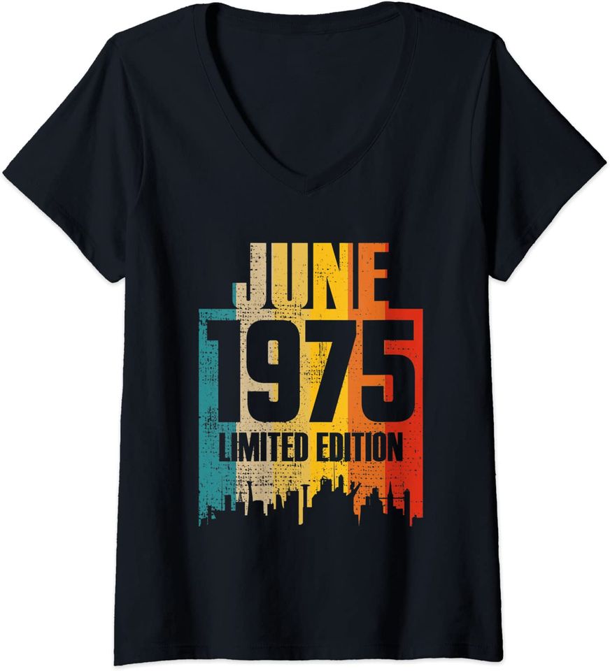 Womens June 1975 Limited Edition Retro Vintage V-Neck T-Shirt