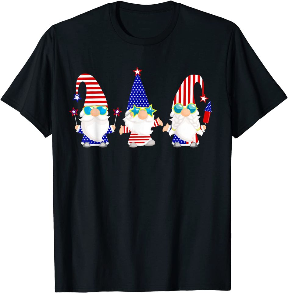 Patriotic Gnomes American Flag 4th of July Independence Day T-Shirt