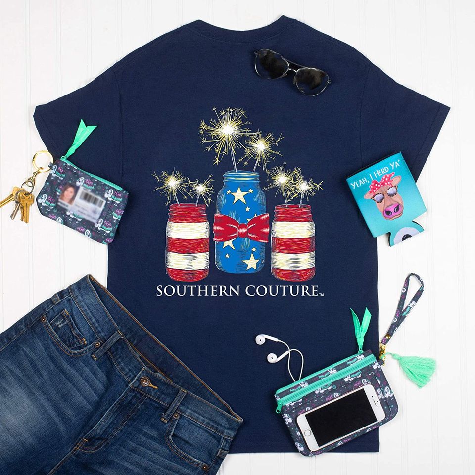 Southern Couture SC Classic Mason Jar Sparklers Womens Classic Fit T-Shirt - Navy