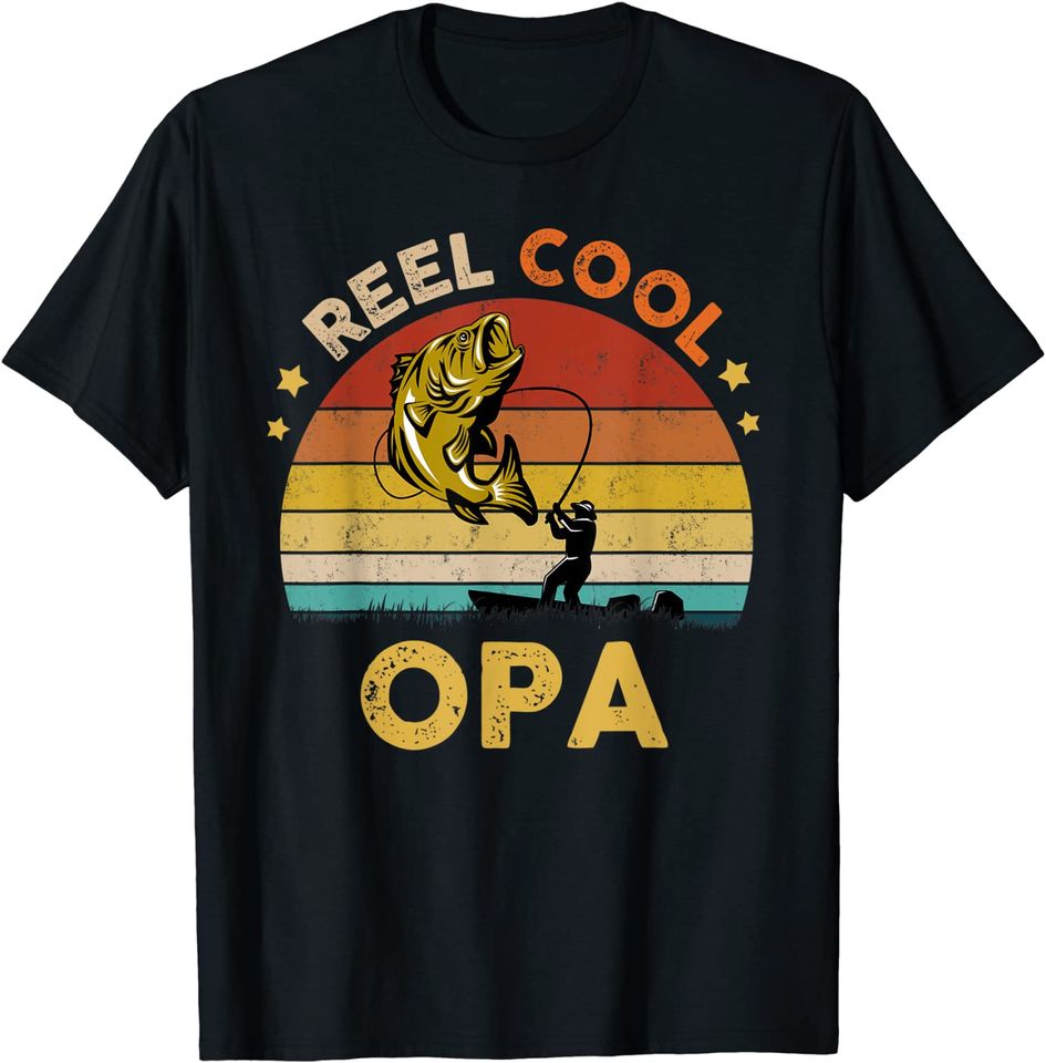 Mens Reel Cool Opa Fisherman Dad Opa Father's Day Fishing T-Shirt