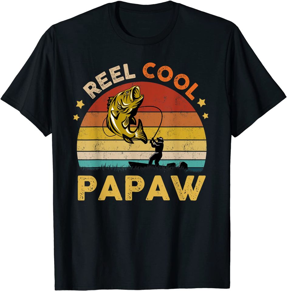 Mens Reel Cool Papaw Fisherman Dad Papaw Father's Day Fishing T-Shirt