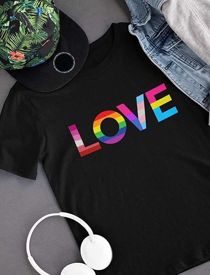Love is Love Gay Pride Top Rainbow Flag Heart LGBT T-Shirt