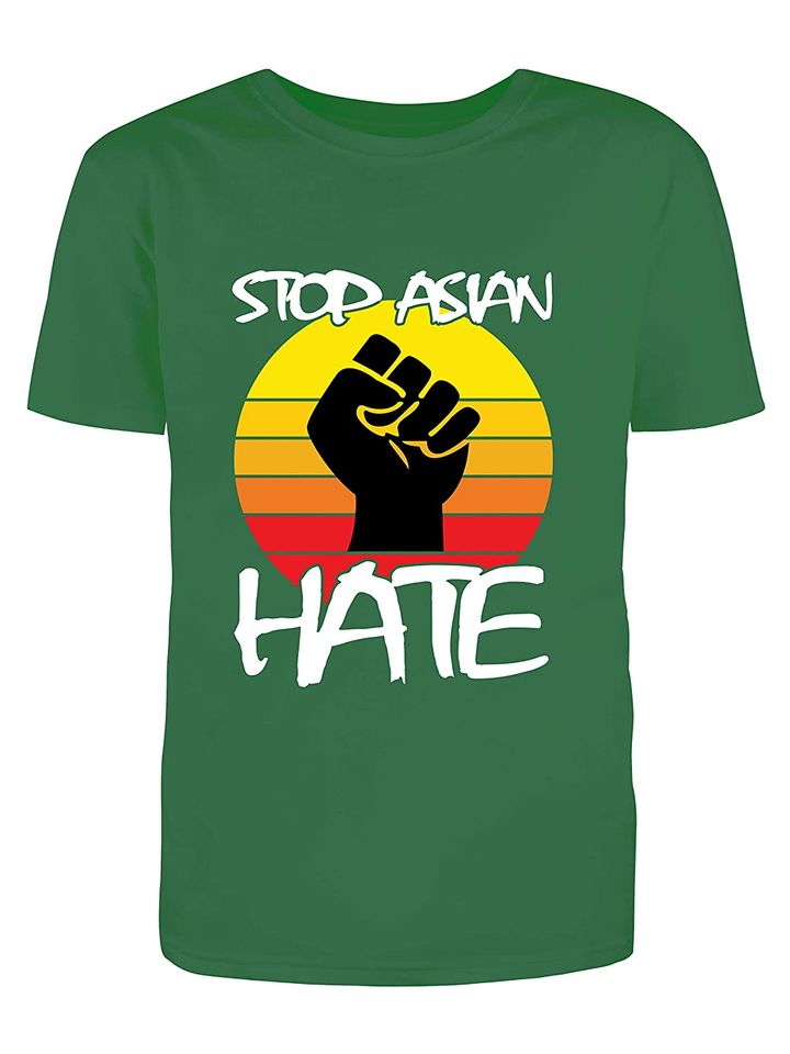 Stop Hate Asian Unisex T Shirt Retro Sunset With Strong Hand