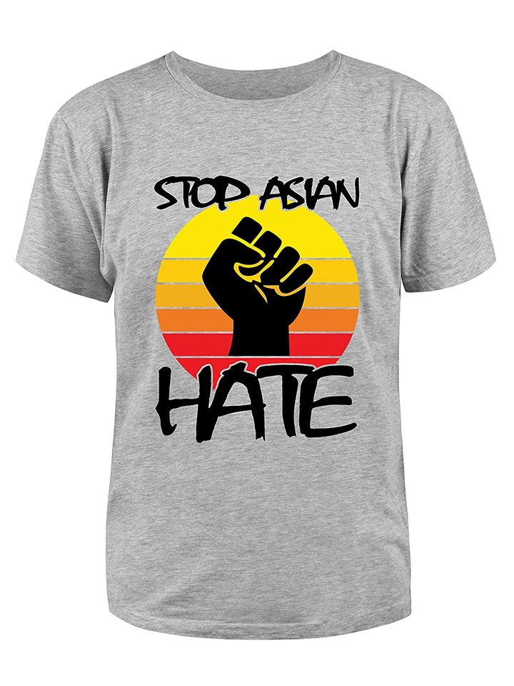 Stop Hate Asian Unisex T Shirt Retro Sunset With Strong Hand