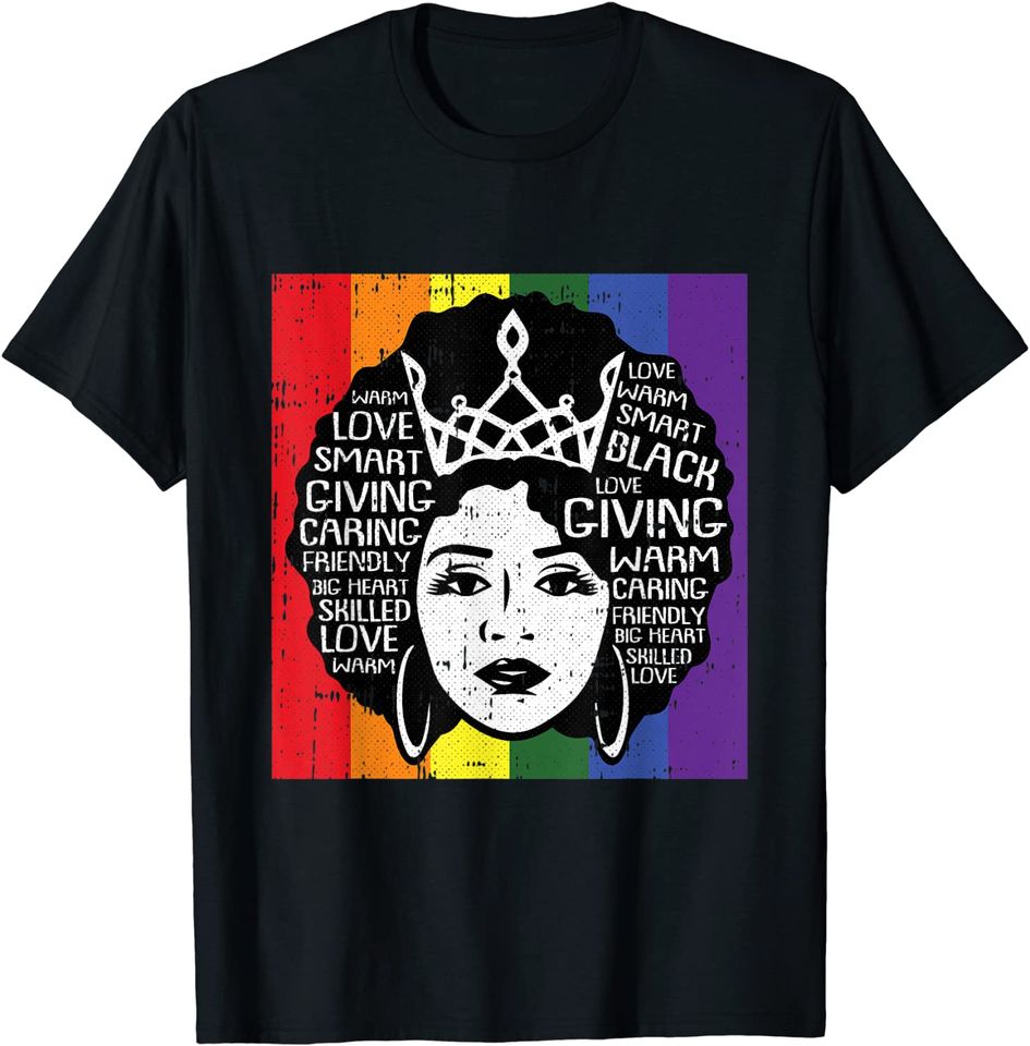 Black Queen Gay Pride Flag Afro Hair LGBT-Q Proud Ally T-Shirt