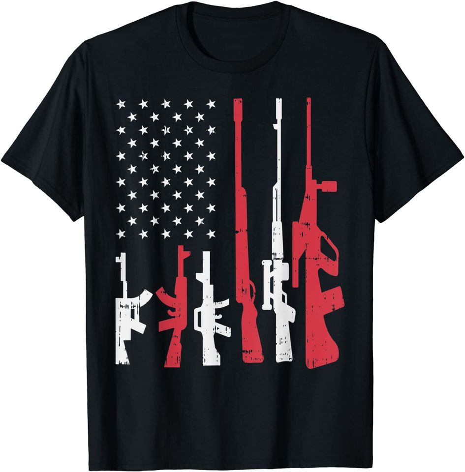 USA Flag Guns Funny American Pride 4th Of July Patriot Gift T-Shirt
