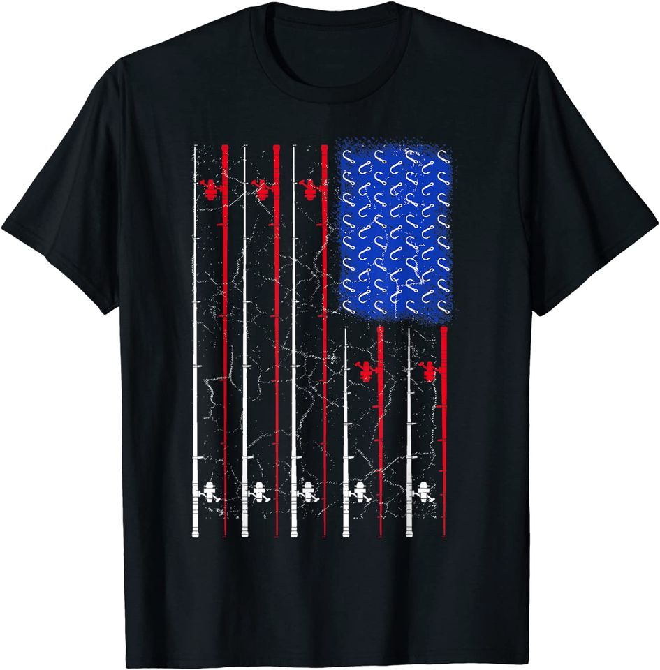American US Flag Fishing Rod Shirt, Fisherman Top For Him T-Shirt