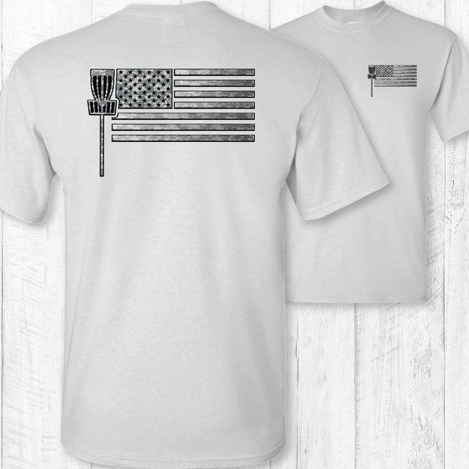 Disc Golfing American Flag Disc Golfer Short Sleeve Tee Shirt