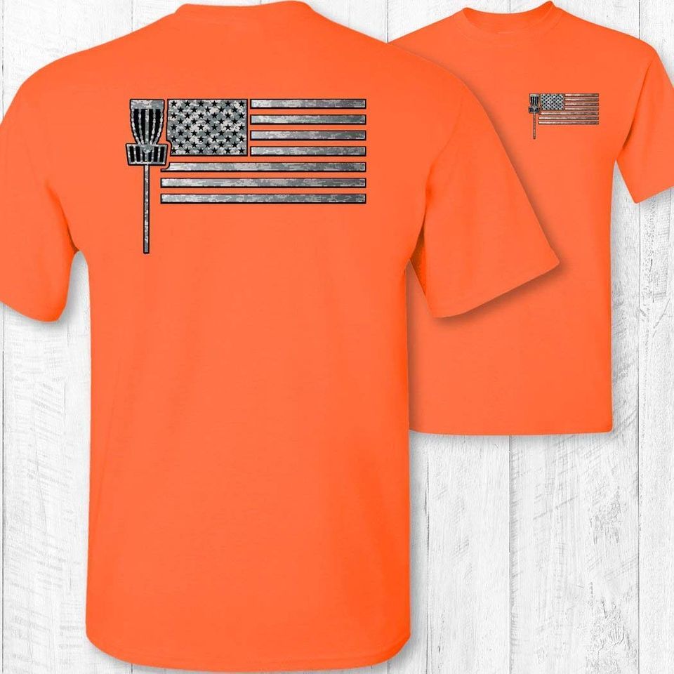 Disc Golfing American Flag Disc Golfer Short Sleeve Tee Shirt
