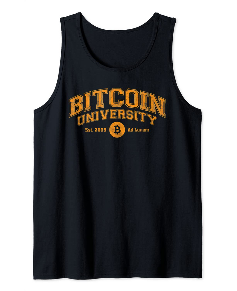 Bitcoin University To The Moon, Funny Distressed College BTC Tank Top
