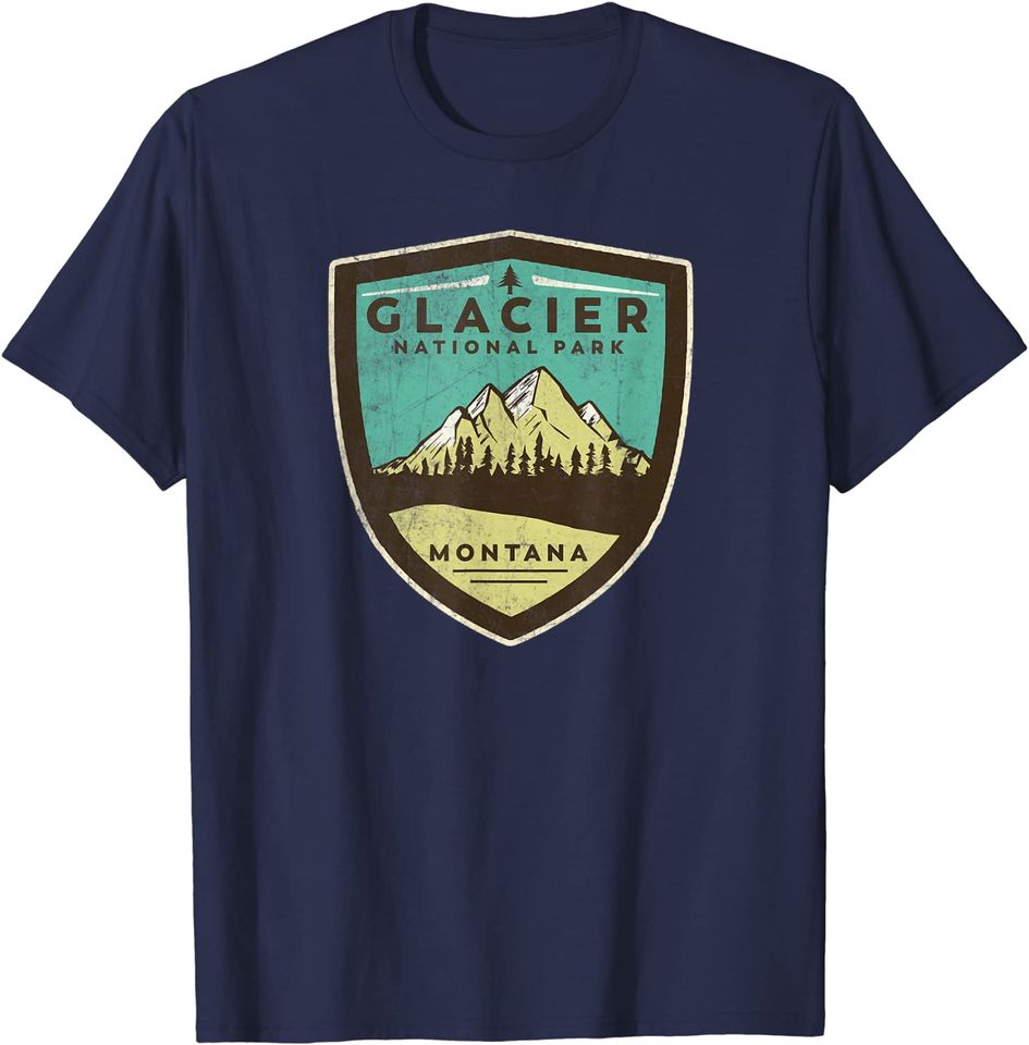 Retro Glacier National Park Montana Mountains Vintage Badge T-Shirt
