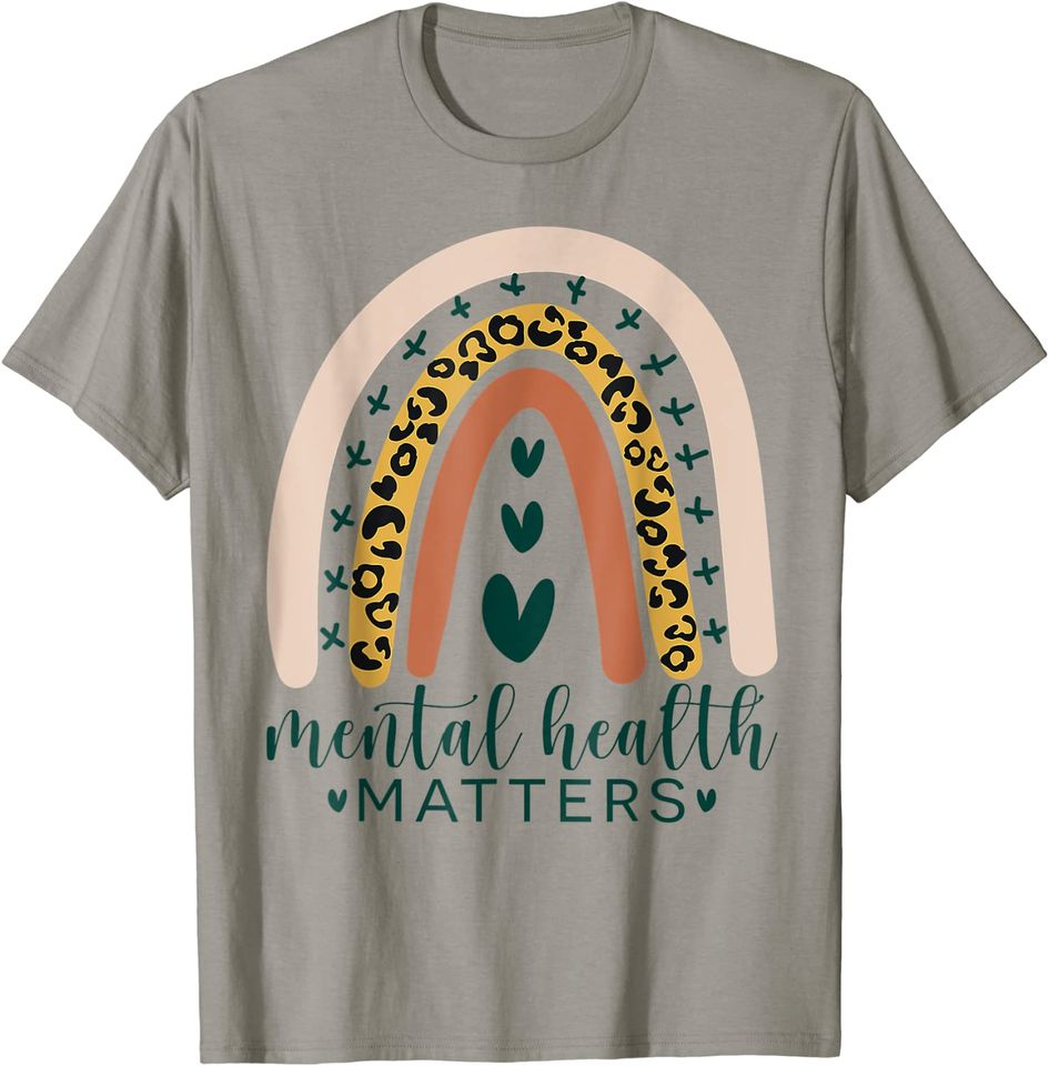 Mental Health Matters Leopard Print Boho Rainbow Awareness T-Shirt