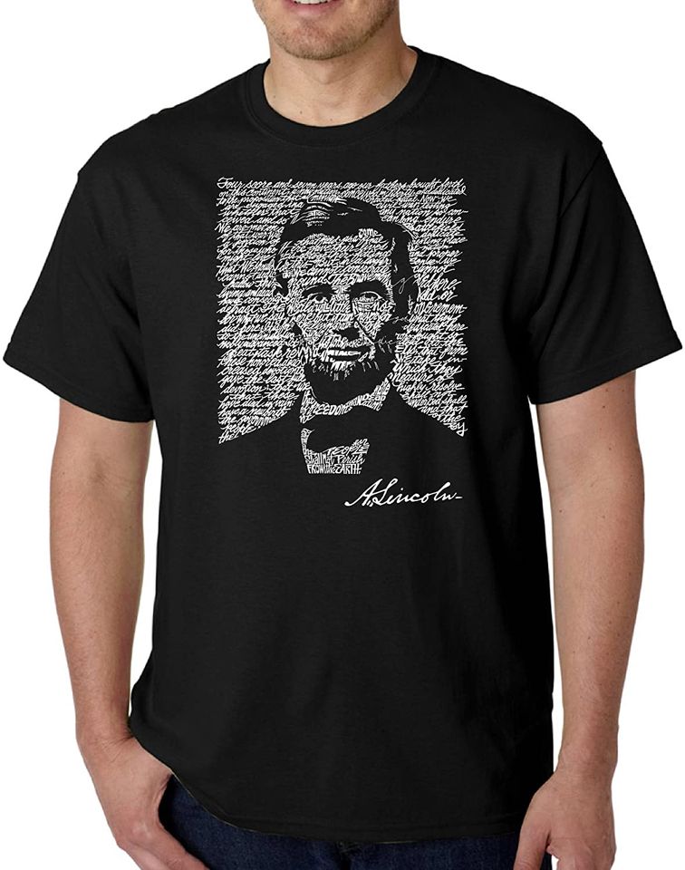 LA POP ART Men's Word Art T-Shirt- Abraham Lincoln - Gettysburg Address