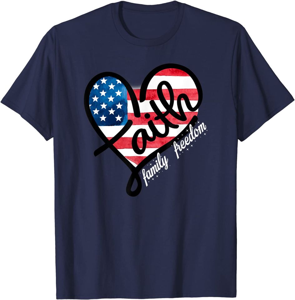 4th of July Patriotic Christian Faith Heart American Flag T-Shirt