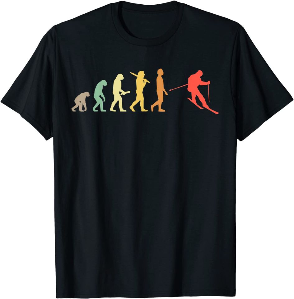 Retro Skiing Evolution Gift For Skiers T-Shirt