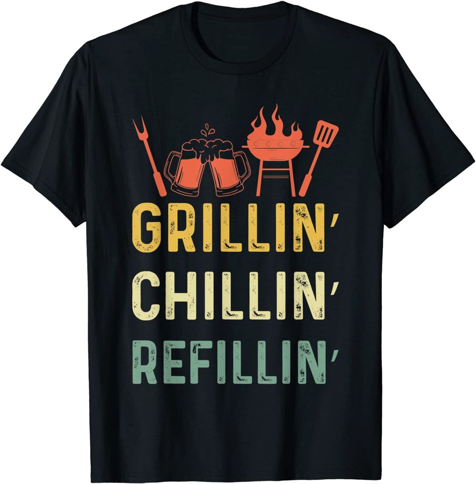 Funny Vintage Grill Dad - Grilling Chilling Refilling T-Shirt