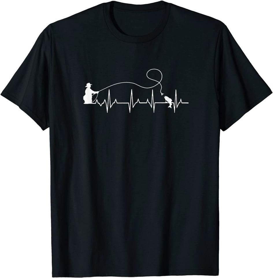 Fly Fish Heartbeat Fish EKG Trout Fishing Stress Relief Art T-Shirt