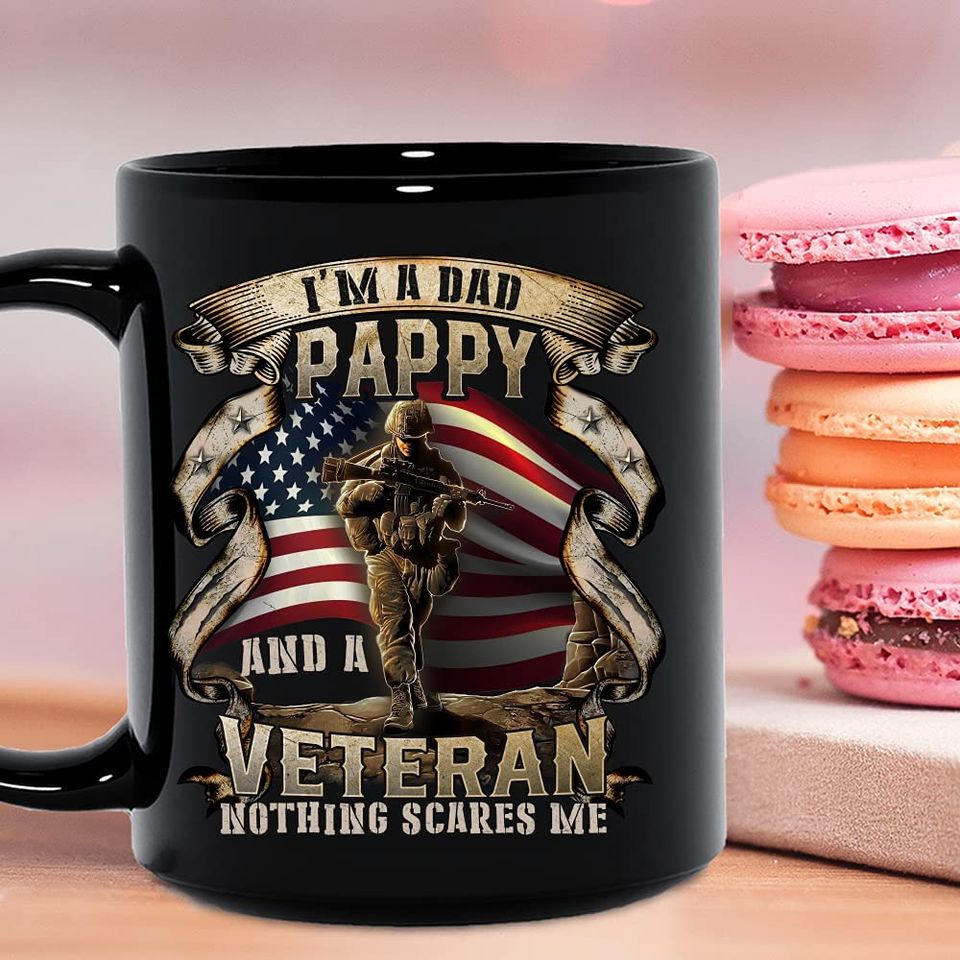 I'm A Dad Pappy And A Veteran, American Flag Coffee Mug Patriot Novelty Cup Gift Military Veteran, 4th Of July, Great Gift Idea For Men Dad Father Husband, Ceramic Mug Black 11oz