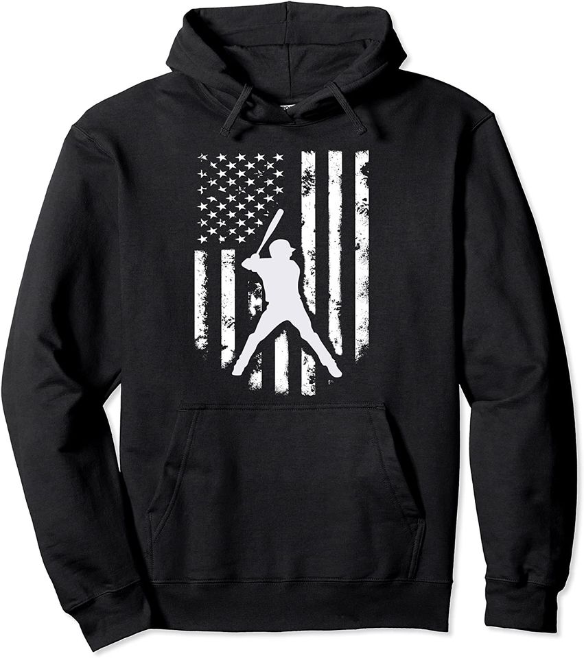 American USA Flag Baseball Hoodie Distressed Hooded Top Gift