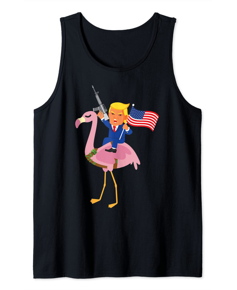 Trump Flamingo Gun Merica 2020 Election MAGA Republican Gift Tank Top