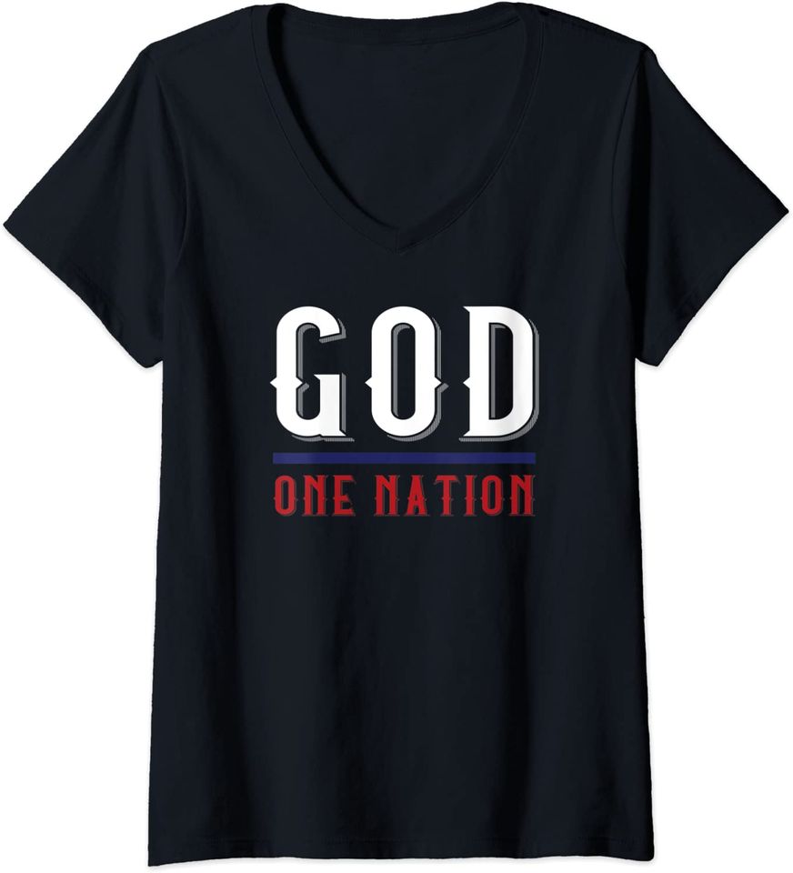 Womens Patriotic One Nation Under God 4th July Trump Supporter V-Neck T-Shirt