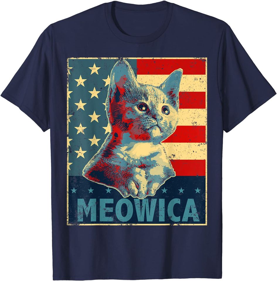 Meowica Cat Patriotic American Flag T Shirt