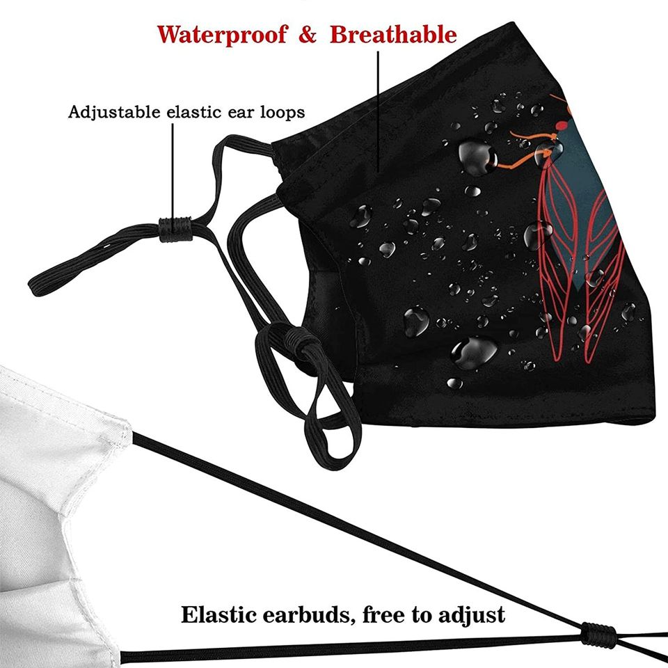 A Cicada with Red Wings Adult Face Mask Black