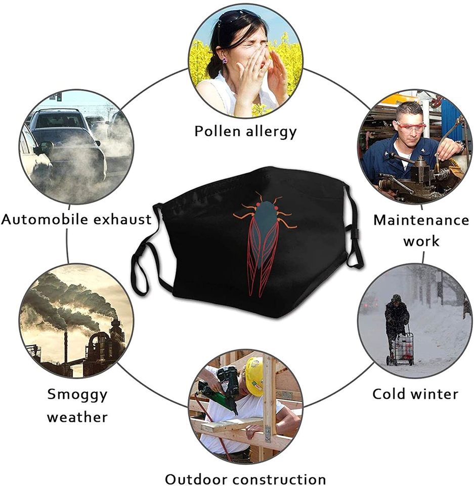 A Cicada with Red Wings Adult Face Mask Black