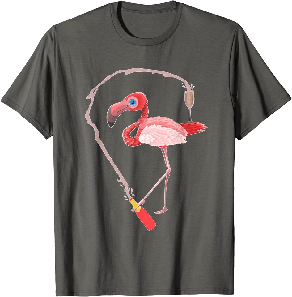 Pink Flamingo Funny Drinking Champagne T Shirt