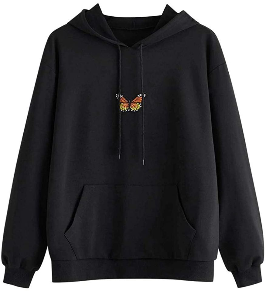 Teen Girl Women Fashion Butterfly Print Long Sleeve Hooded Graphic Hoodie