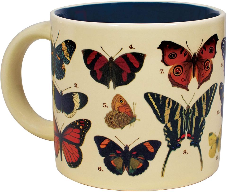 Heat Changing Butterfly Mug - Reveals 18 Species With Common and Latin Names on Bottom - Comes in a Fun Gift Box