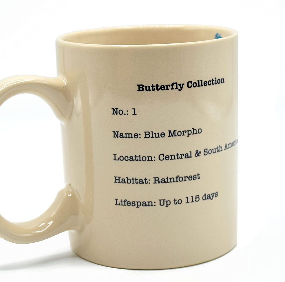 Shine TBV Blue Morpho Butterfly Vintage Beige Ceramic Coffee Mug Tea Cup, Gift for Women BFF Men Mother Dad Birthday Present