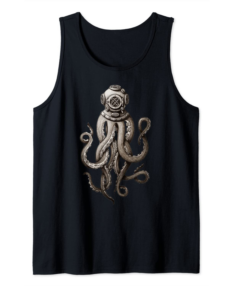 Vintage Deep Sea Divers Cthulhu Octopus, Release the Kraken Tank Top