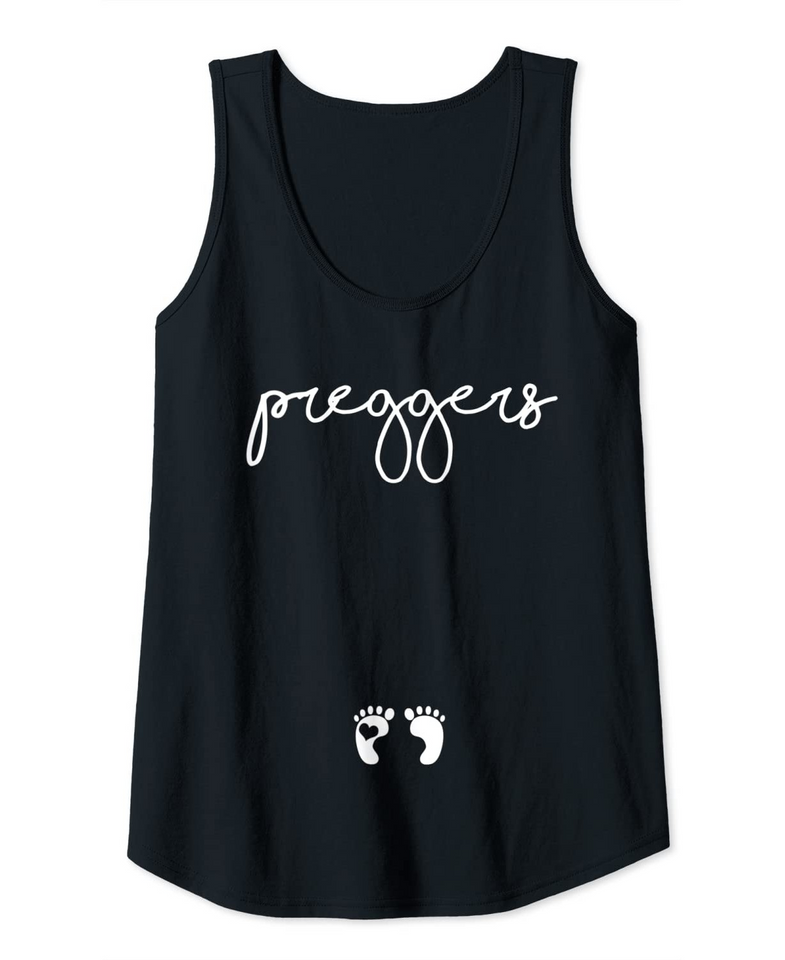 Womens Preggers Funny Saying Baby Footprint for Pregnant Women Tank Top