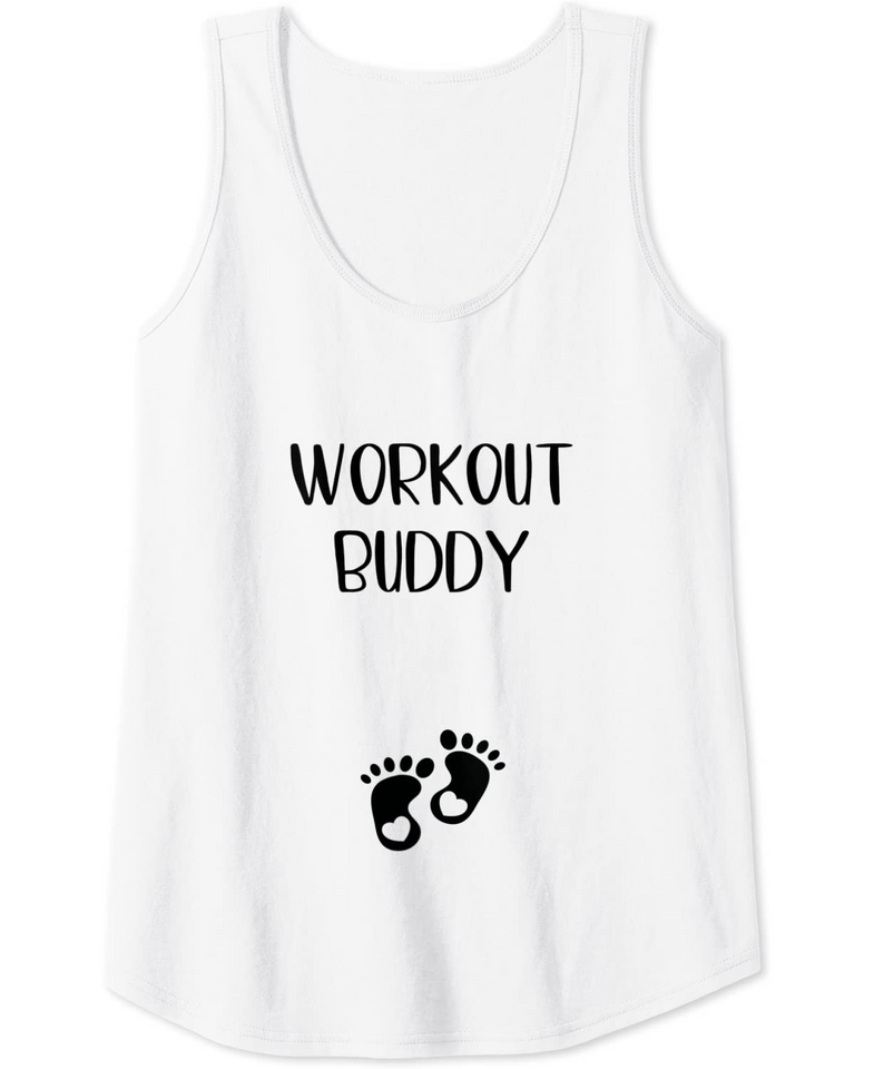 Womens Workout Buddy Pregnancy Announcement Gym Exercise Design Tank Top