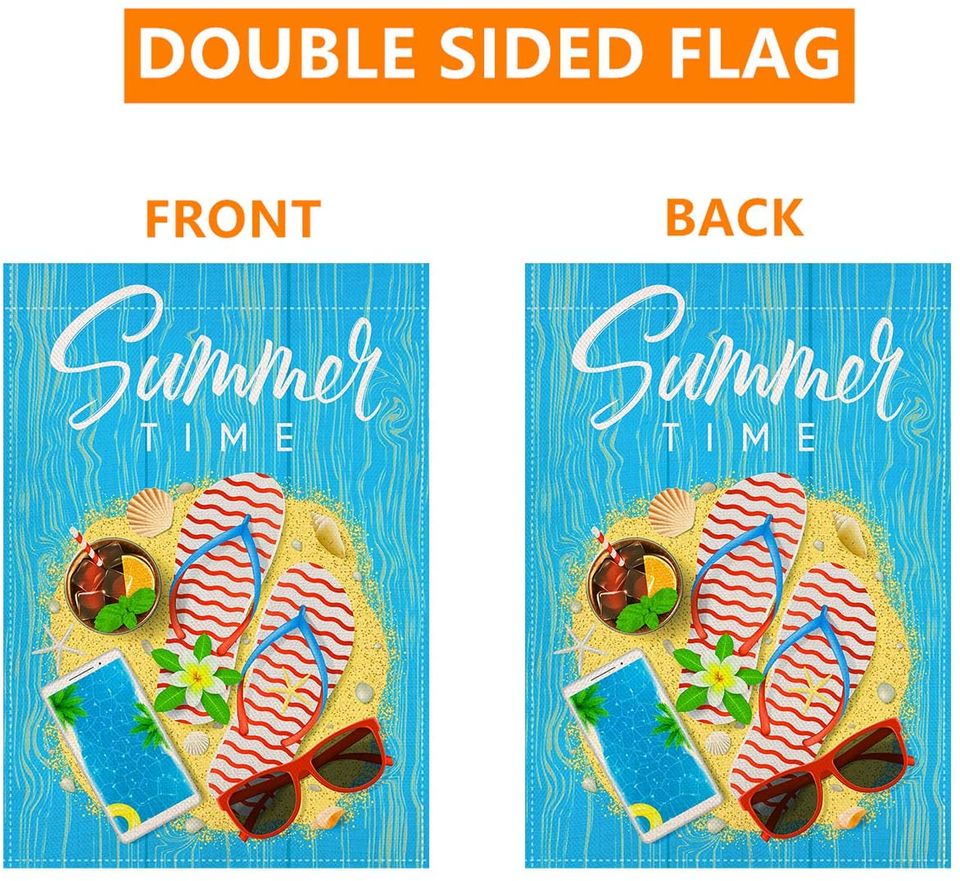 Summer Time Garden Flag Flip Flops Sunglasses Pool