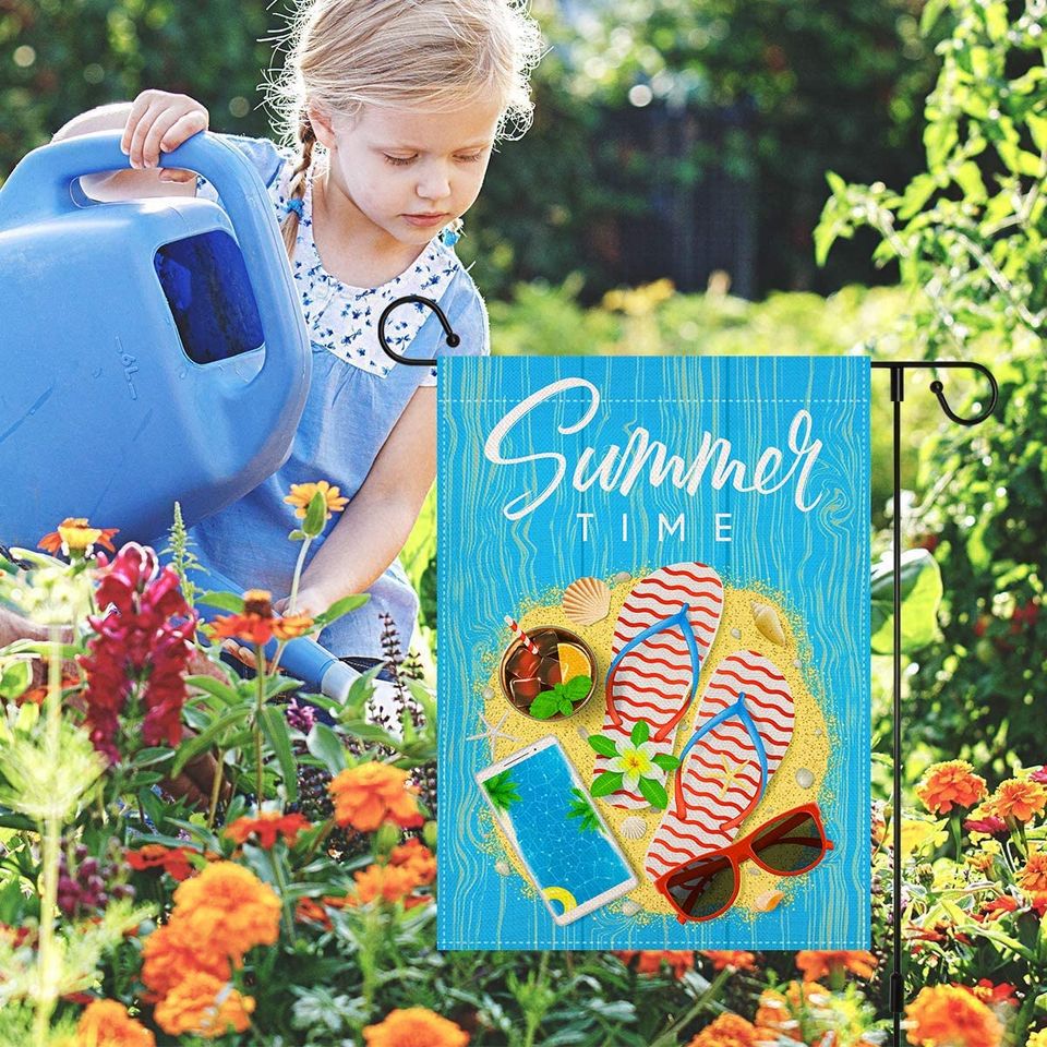 Summer Time Garden Flag Flip Flops Sunglasses Pool
