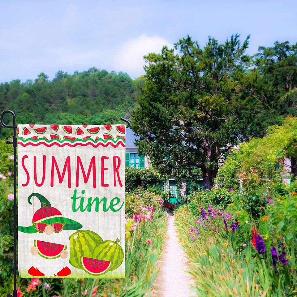 Summer Time Watermelon Garden Flag Gnome