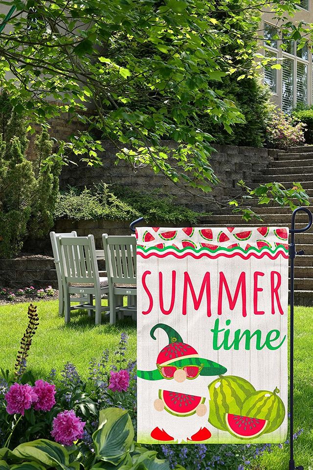 Summer Time Watermelon Garden Flag Gnome