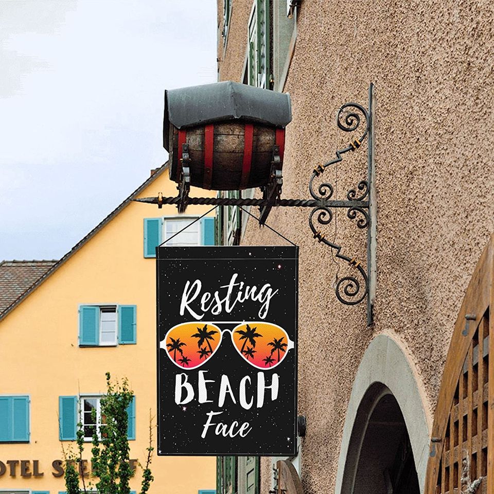 Resting Beach Face Garden Flag Palm Tree