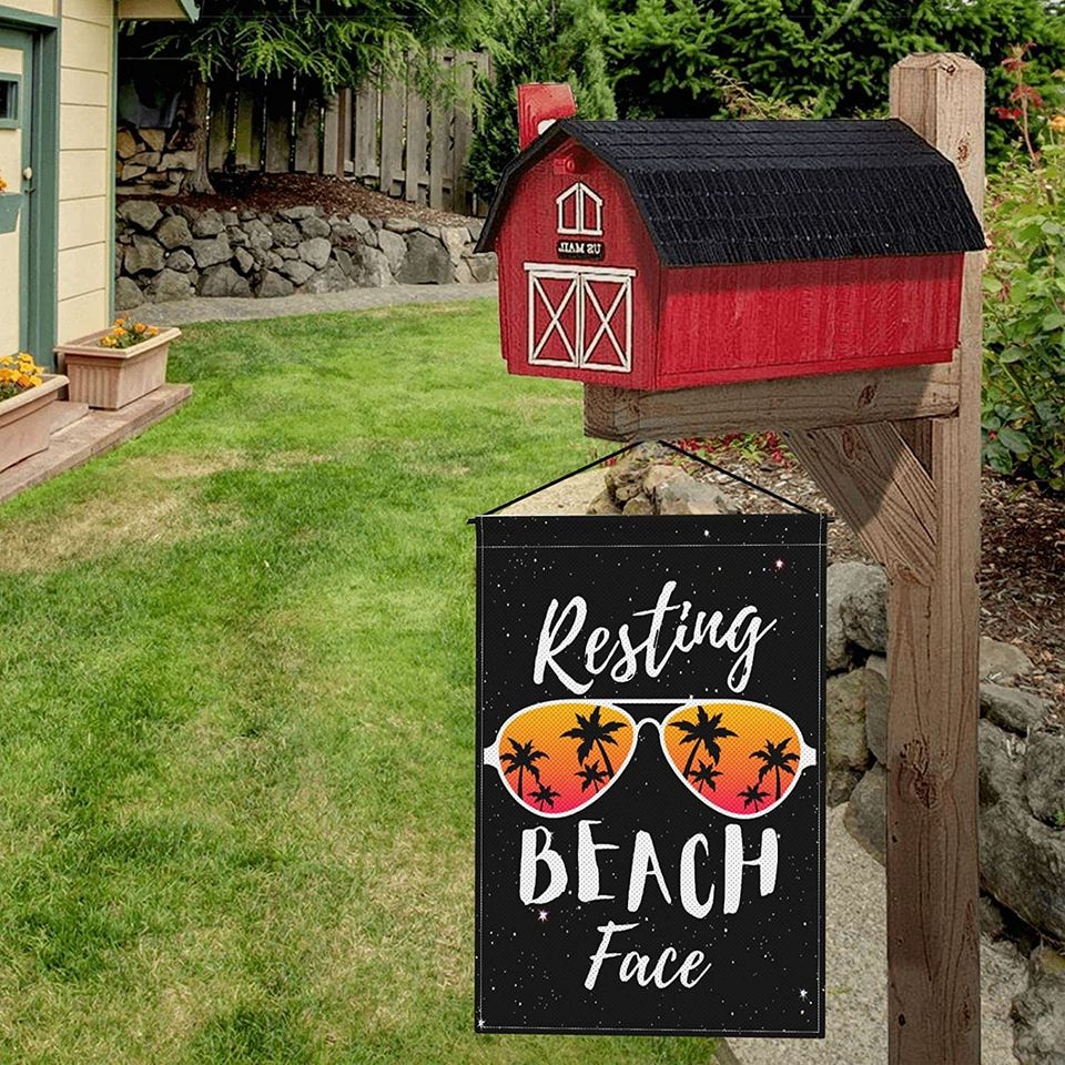 Resting Beach Face Garden Flag Palm Tree