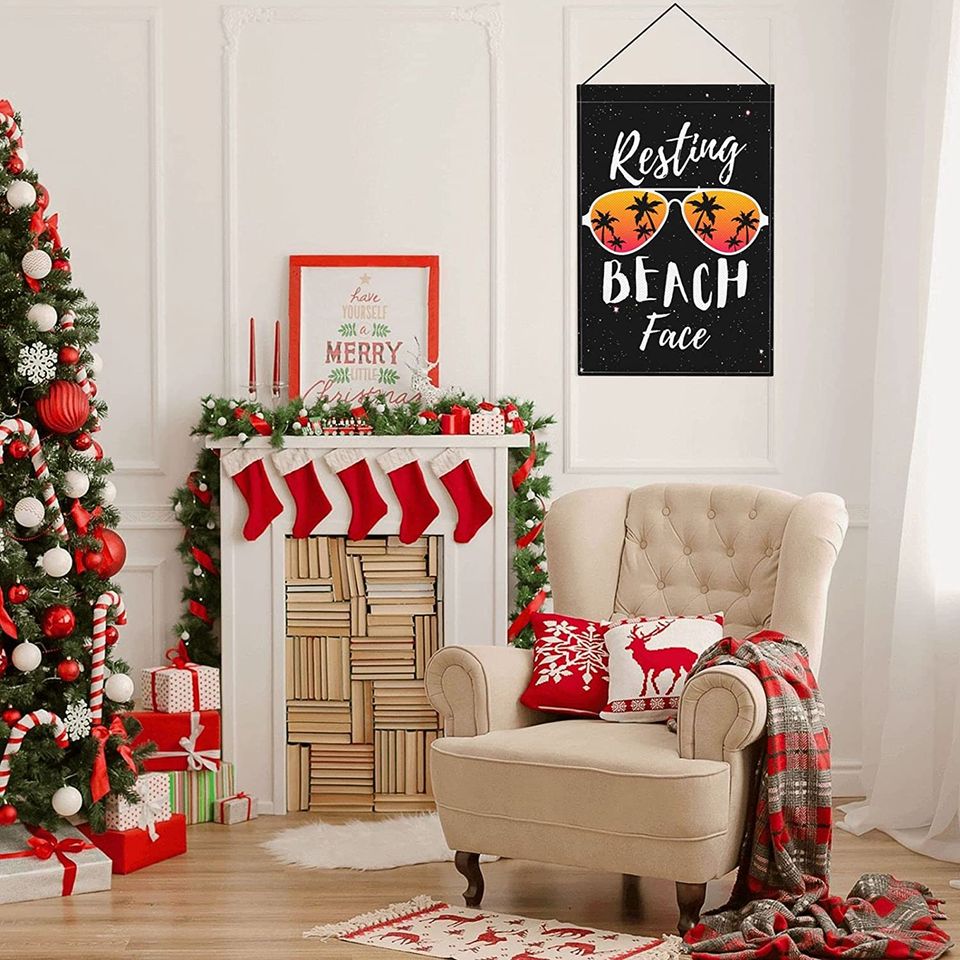 Resting Beach Face Garden Flag Palm Tree