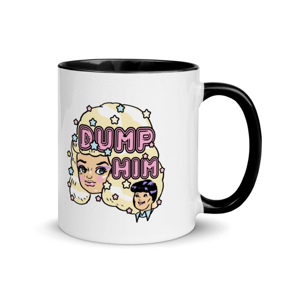 Dump him mug, 80s vintage pastel mug, retro barbie mug