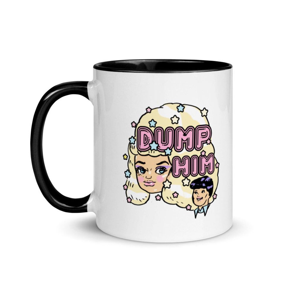 Dump him mug, 80s vintage pastel mug, retro barbie mug