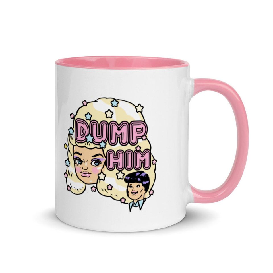 Dump him mug, 80s vintage pastel mug, retro barbie mug