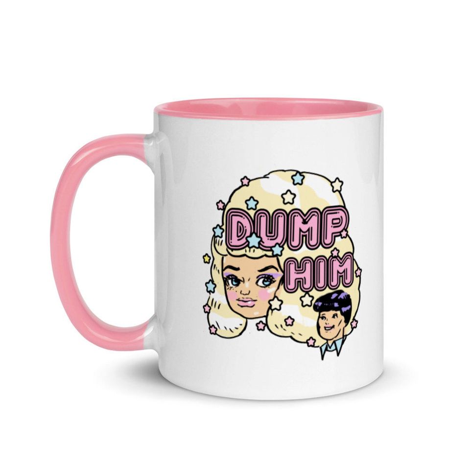 Dump him mug, 80s vintage pastel mug, retro barbie mug