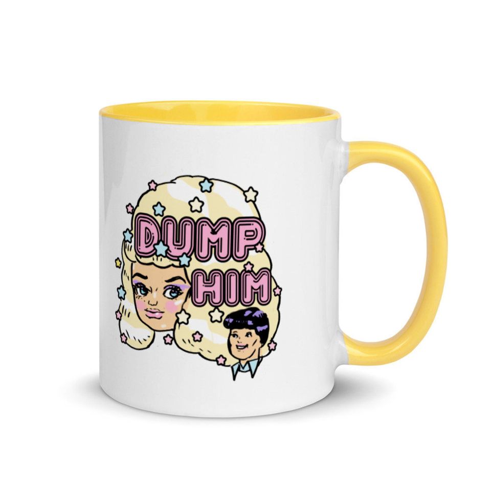 Dump him mug, 80s vintage pastel mug, retro barbie mug