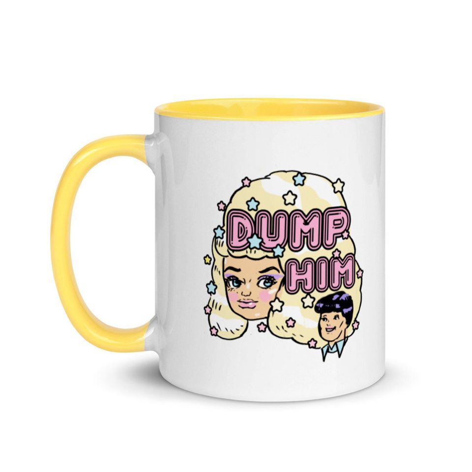 Dump him mug, 80s vintage pastel mug, retro barbie mug