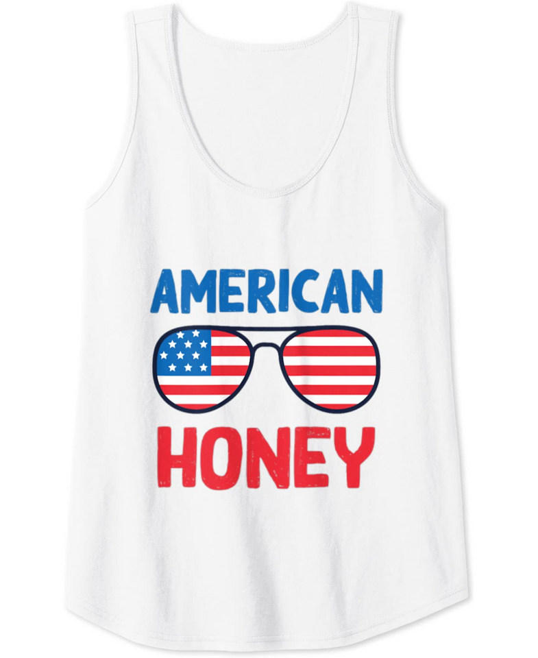 American Honey Sunglasses Flag Patriotic Red White Blue Tank Top